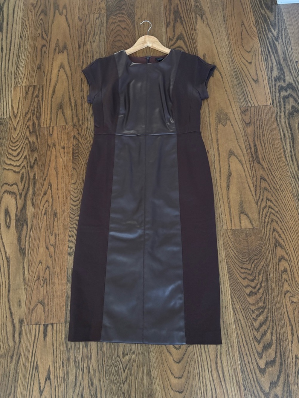 Ann Taylor Brown Faux-Leather Panel Midi Dress